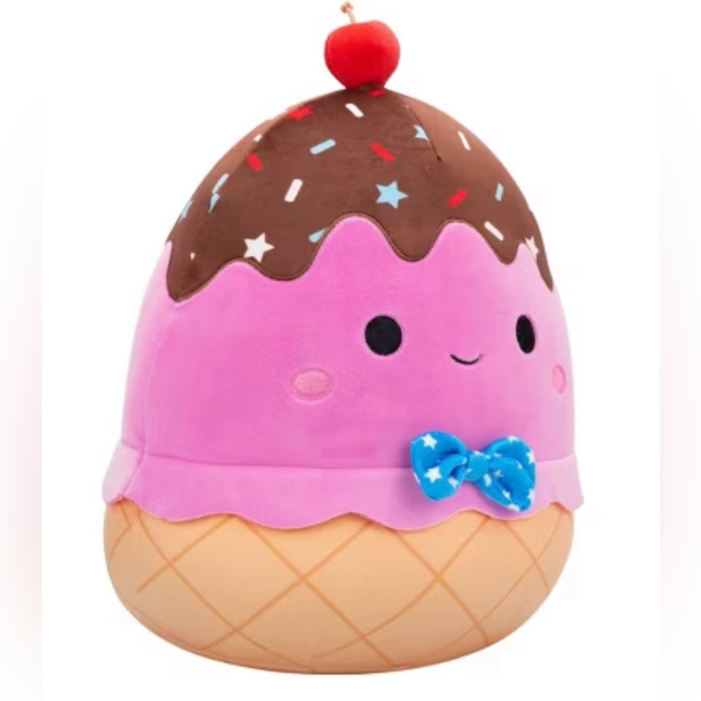 Squishmallows 11" Medium Pink Ice Cream Sundae with Blue Star Bowtie Plush - Picture 2 of 7
